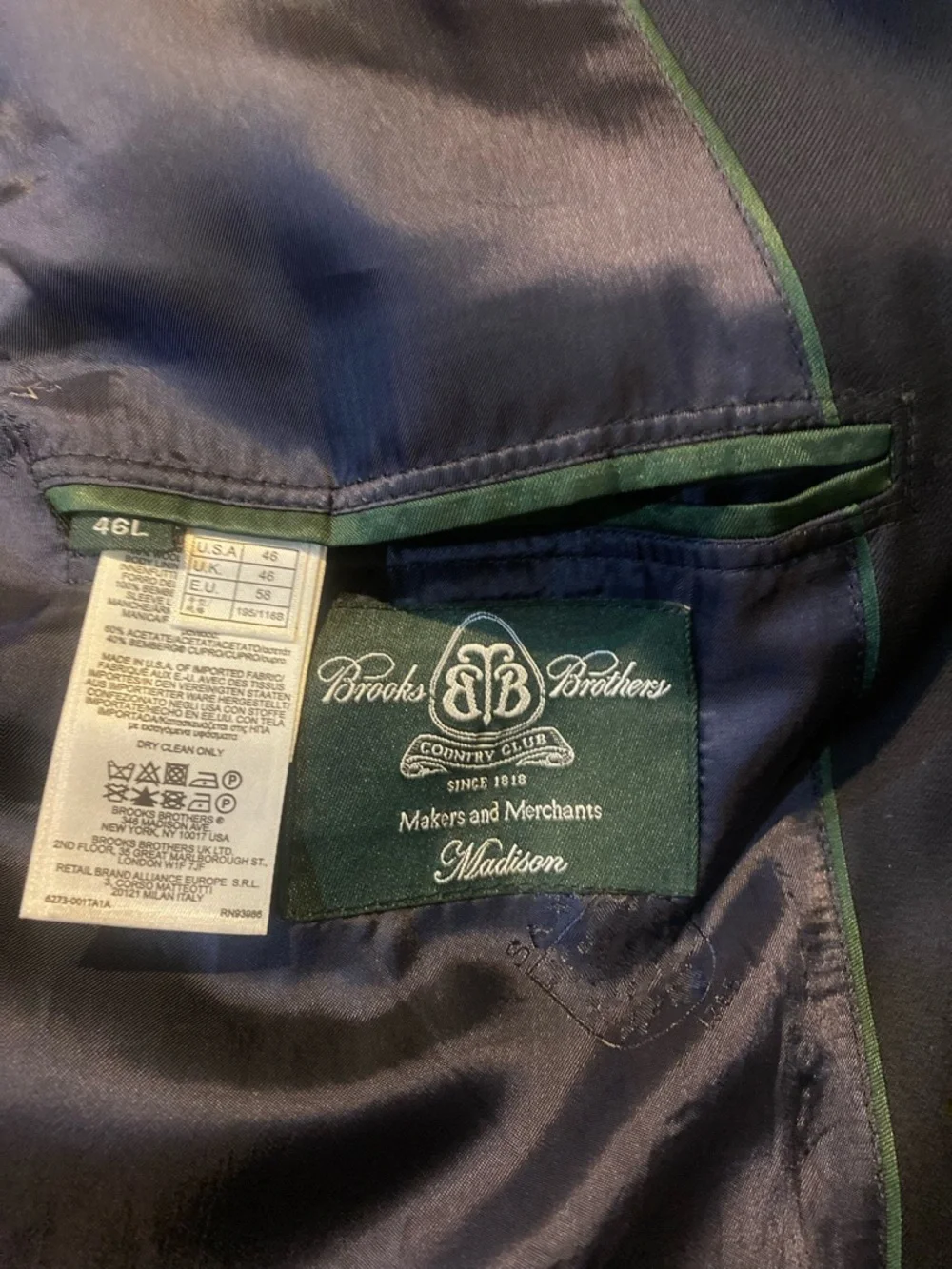 BROOKS BROTHERS Madison SaxXon Wool Navy Blazer Sport Coat 46L Gold Button